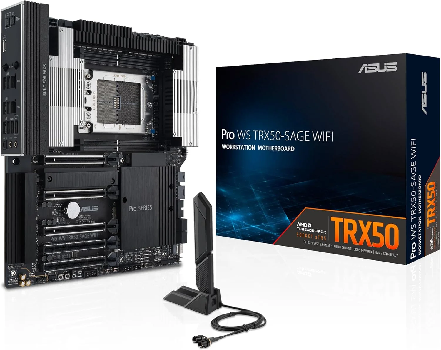 مادربرد ورک استیشن ASUS Pro WS TRX50-SAGE WIFI CEB، AMD Ryzen Threadripper PRO 7000 WX، ECC R-DIMM DDR5، 36 مرحله قدرت، WiFi 7، PCIe 5.0 x 16، PCIe 5.0 M.2، LAN 10 گیگابیتی و 2.5 گیگابیتی، پشتیبانی از چند GPU.