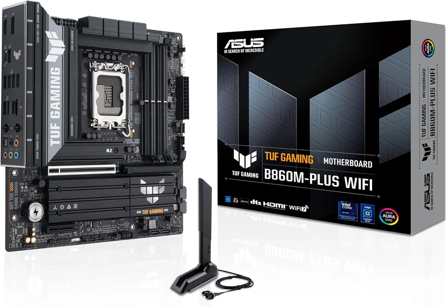 مادربرد ASUS TUF Gaming B860M-PLUS WiFi B860 LGA 1851 mATX، آماده برای پردازنده های Intel® Core™ Ultra Series 2، هوش مصنوعی کامپیوتر، 12+1+2+1 فاز 80A، DDR5، PCIe 5.0، 3X M.2، Wi-Fi 7، 2.5G LAN، HDMI™، USB 20Gbps Type-C®