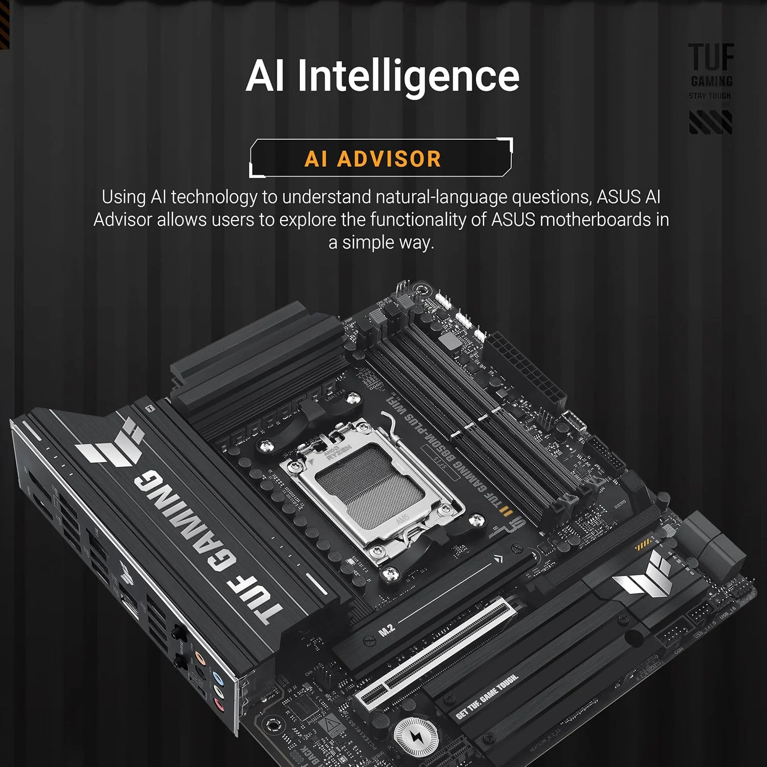 مادربرد ایسوس TUF Gaming B850M-PLUS WiFi AMD AM5 B850 mATX، دارای 14+2+1 فاز DrMOS 80A، DDR5، PCIe 5.0، 3X M.2، Wi-Fi 6E، LAN 2.5Gb، DP، HDMI™، USB 10Gbps و 20Gbps Type-C®، BIOS Flashback™، Aura Sync مادربرد ایسوس TUF Gaming B850M-PLUS WiFi AMD AM5 B850 mATX، دارای 14+2+1 فاز DrMOS 80A، DDR5، PCIe 5.0، 3X M.2، Wi-Fi 6E، LAN 2.5Gb، DP، HDMI™، USB 10Gbps و 20Gbps Type-C®، BIOS Flashback™، Aura Sync