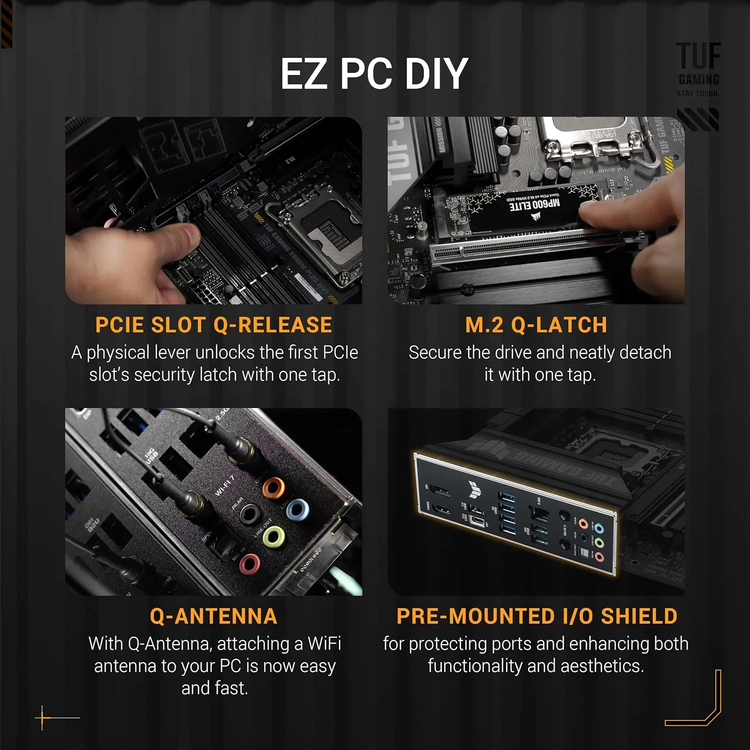 مادربرد ASUS TUF Gaming B860M-PLUS WiFi B860 LGA 1851 mATX، آماده برای پردازنده های Intel® Core™ Ultra Series 2، هوش مصنوعی کامپیوتر، 12+1+2+1 فاز 80A، DDR5، PCIe 5.0، 3X M.2، Wi-Fi 7، 2.5G LAN، HDMI™، USB 20Gbps Type-C®