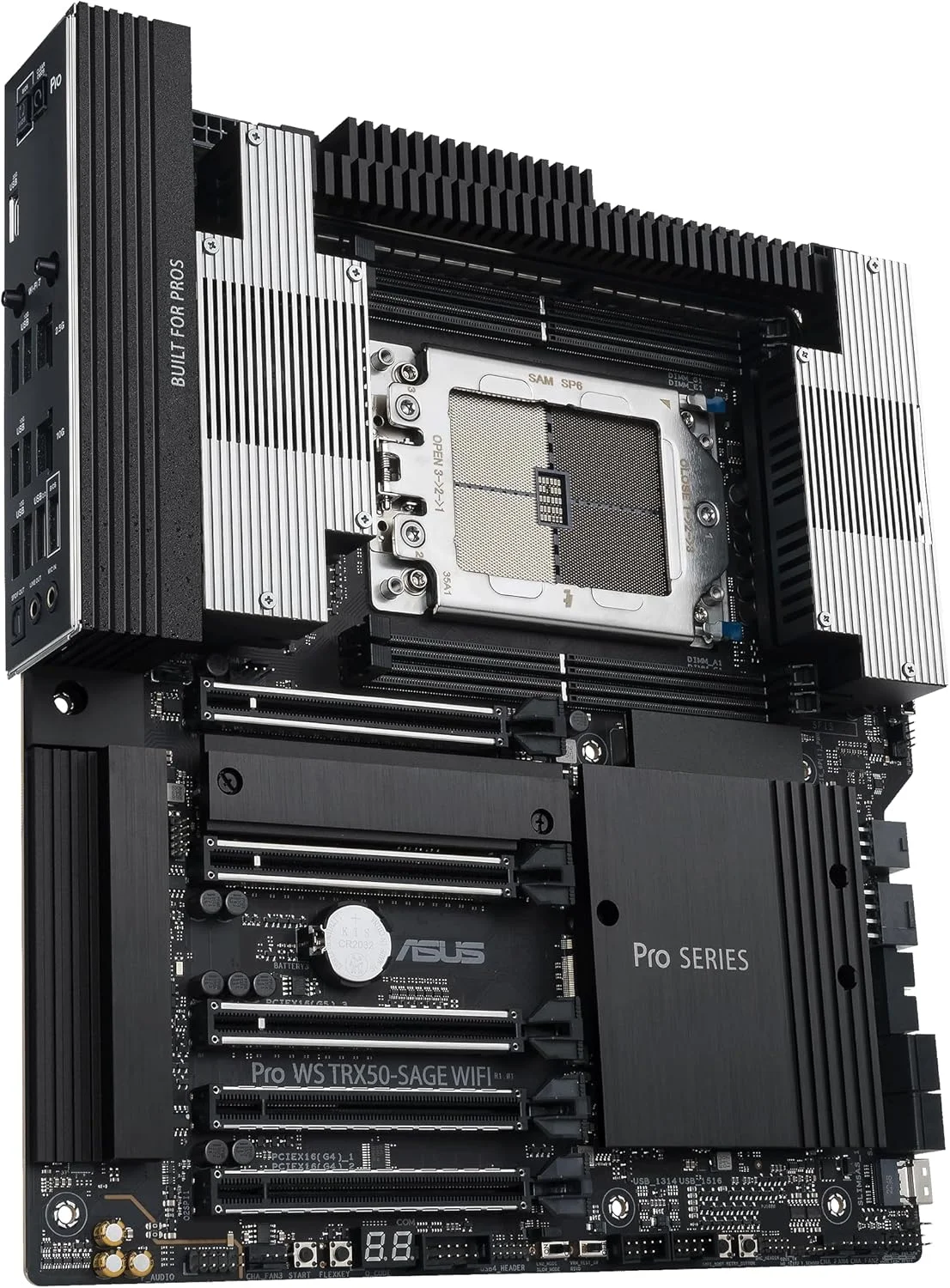 مادربرد ورک استیشن ASUS Pro WS TRX50-SAGE WIFI CEB، AMD Ryzen Threadripper PRO 7000 WX، ECC R-DIMM DDR5، 36 مرحله قدرت، WiFi 7، PCIe 5.0 x 16، PCIe 5.0 M.2، LAN 10 گیگابیتی و 2.5 گیگابیتی، پشتیبانی از چند GPU.