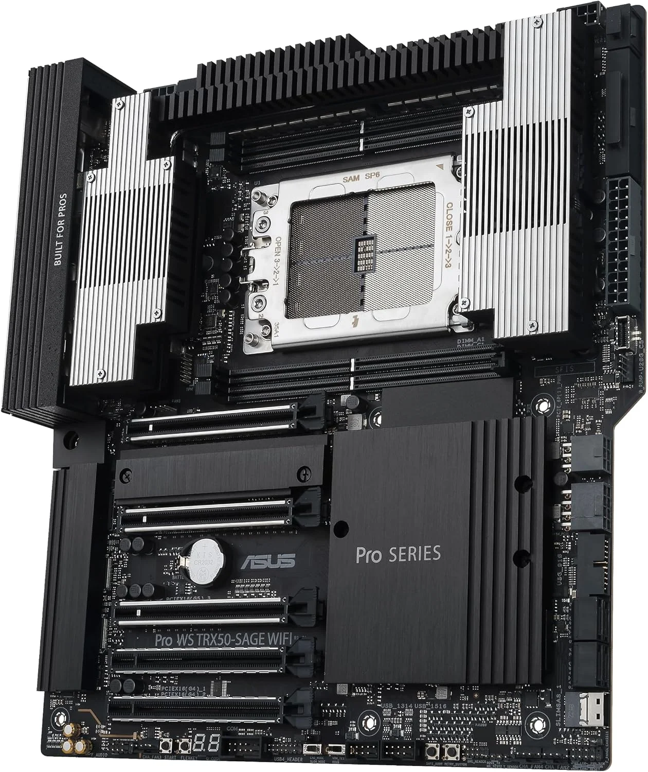 مادربرد ورک استیشن ASUS Pro WS TRX50-SAGE WIFI CEB، AMD Ryzen Threadripper PRO 7000 WX، ECC R-DIMM DDR5، 36 مرحله قدرت، WiFi 7، PCIe 5.0 x 16، PCIe 5.0 M.2، LAN 10 گیگابیتی و 2.5 گیگابیتی، پشتیبانی از چند GPU.