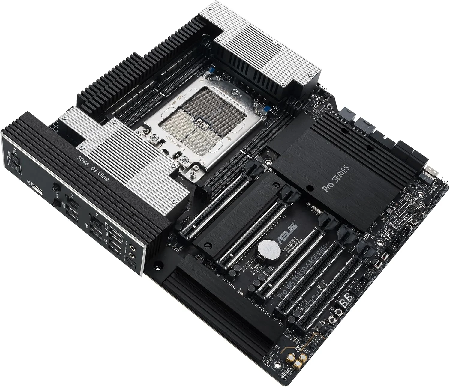 مادربرد ورک استیشن ASUS Pro WS TRX50-SAGE WIFI CEB، AMD Ryzen Threadripper PRO 7000 WX، ECC R-DIMM DDR5، 36 مرحله قدرت، WiFi 7، PCIe 5.0 x 16، PCIe 5.0 M.2، LAN 10 گیگابیتی و 2.5 گیگابیتی، پشتیبانی از چند GPU.