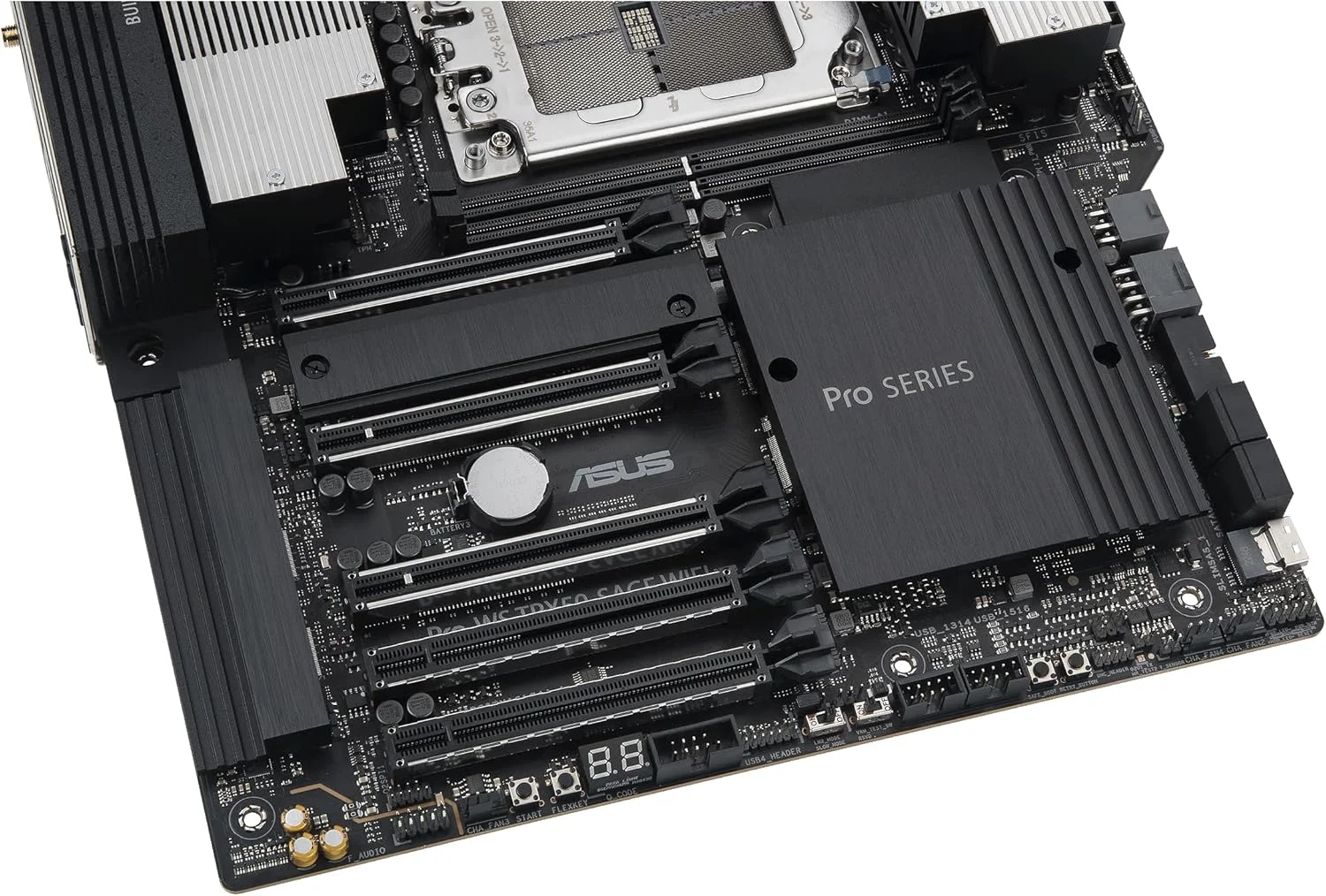 مادربرد ورک استیشن ASUS Pro WS TRX50-SAGE WIFI CEB، AMD Ryzen Threadripper PRO 7000 WX، ECC R-DIMM DDR5، 36 مرحله قدرت، WiFi 7، PCIe 5.0 x 16، PCIe 5.0 M.2، LAN 10 گیگابیتی و 2.5 گیگابیتی، پشتیبانی از چند GPU.