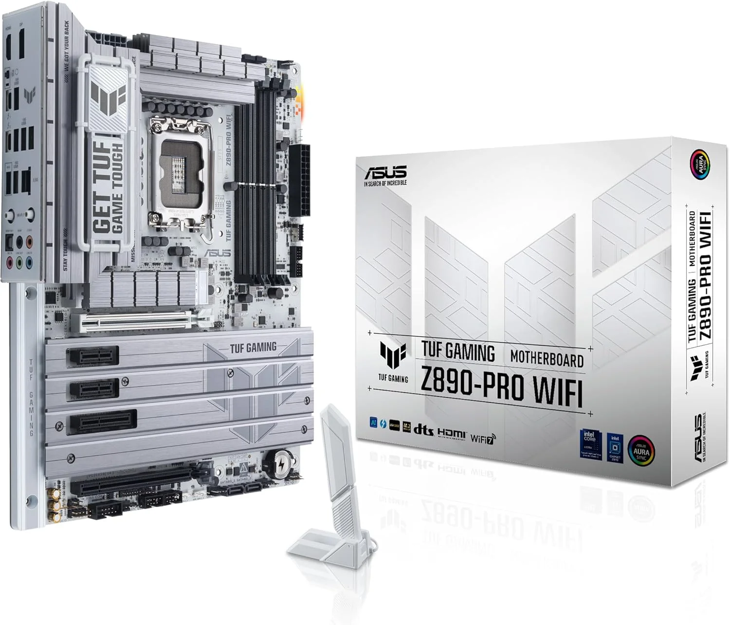مادربرد ASUS TUF Gaming Z890-PRO WiFi Z890 LGA 1851 ATX، آماده برای پردازنده‌های Intel® Core™ Ultra Series 2، آماده برای رایانه شخصی با هوش مصنوعی پیشرفته، 16+1+2+1 فاز، DDR5، PCIe® 5.0، Thunderbolt 4 Type-C، 4X M.2، Wi-Fi 7، 2.5Gb