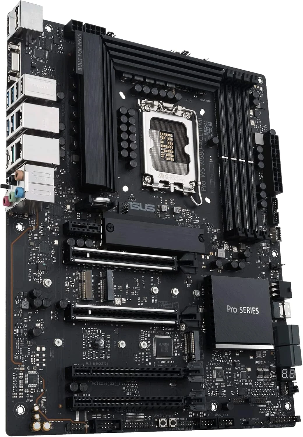 مادربرد ورک استیشن ASUS Pro WS W680-ACE IPMI Intel LGA1700 ATX، دارای 2 اسلات PCIe 5.0x16، DDR5، حافظه ECC، 2x2.5 Gb Lan، 3 اسلات M.2، SlimSAS، هدر BMC، هدر THUNDERBOLT4، کارت توسعه IPMI همراه، ACCE