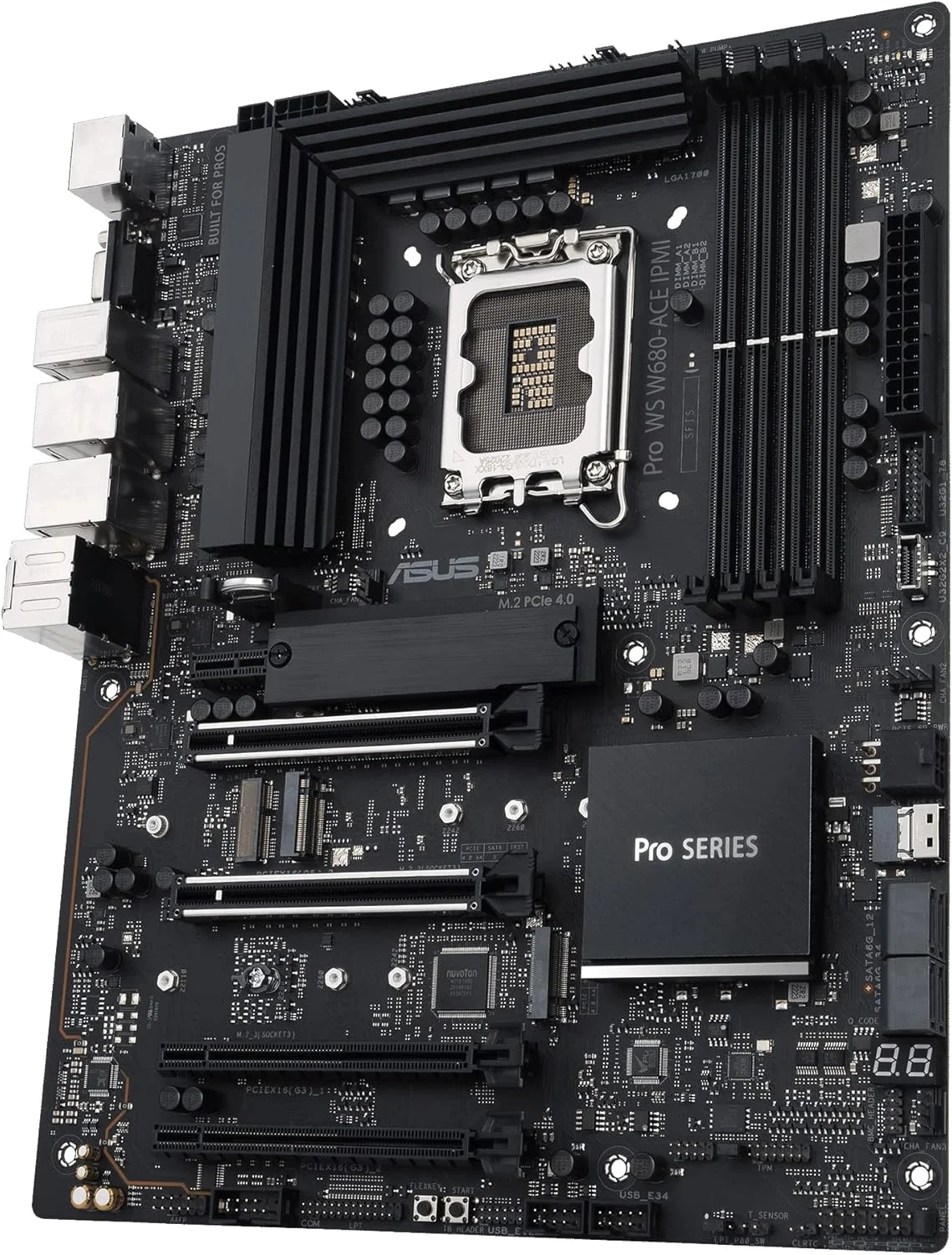 مادربرد ورک استیشن ASUS Pro WS W680-ACE IPMI Intel LGA1700 ATX، دارای 2 اسلات PCIe 5.0x16، DDR5، حافظه ECC، 2x2.5 Gb Lan، 3 اسلات M.2، SlimSAS، هدر BMC، هدر THUNDERBOLT4، کارت توسعه IPMI همراه، ACCE
