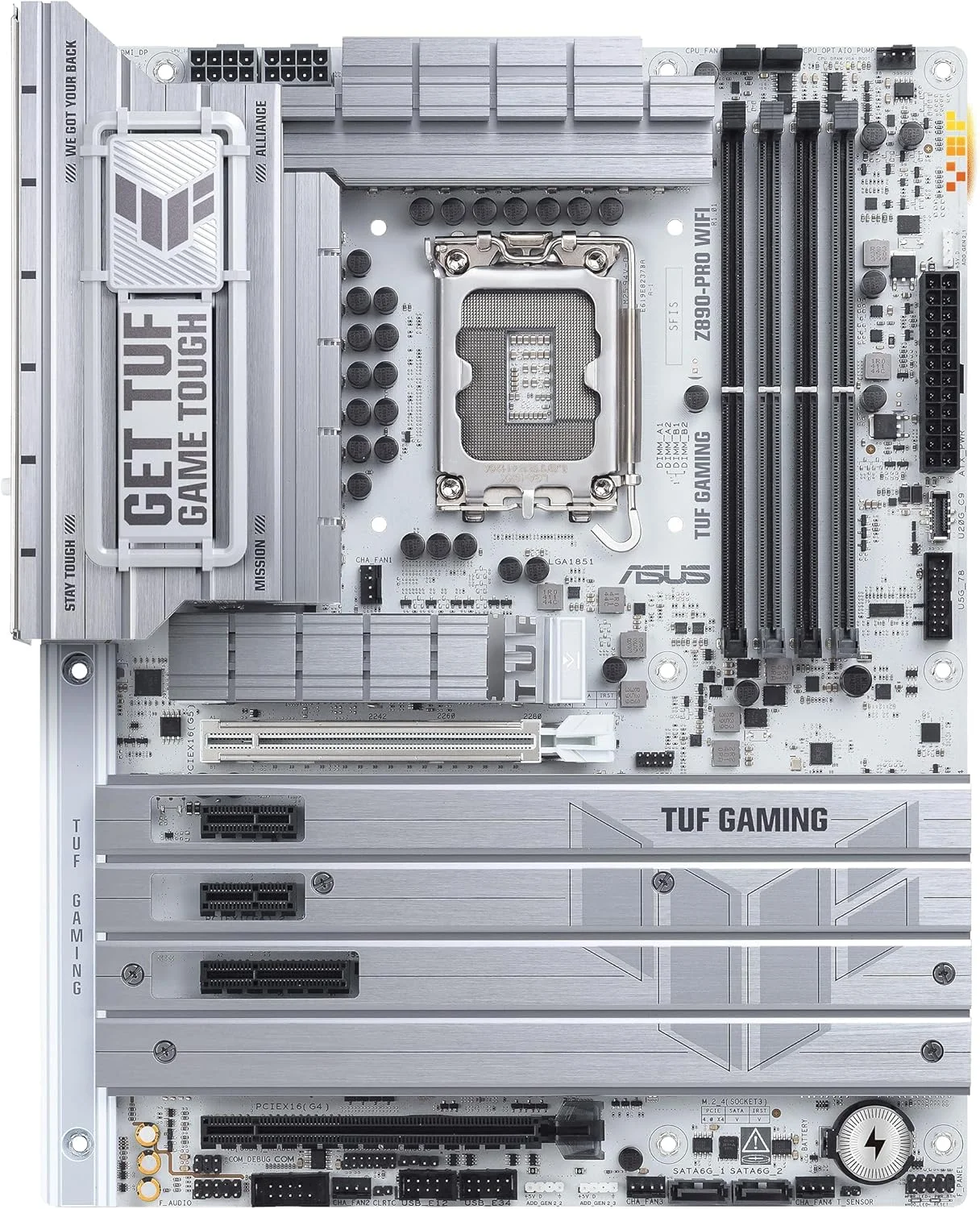 مادربرد ASUS TUF Gaming Z890-PRO WiFi Z890 LGA 1851 ATX، آماده برای پردازنده‌های Intel® Core™ Ultra Series 2، آماده برای رایانه شخصی با هوش مصنوعی پیشرفته، 16+1+2+1 فاز، DDR5، PCIe® 5.0، Thunderbolt 4 Type-C، 4X M.2، Wi-Fi 7، 2.5Gb
