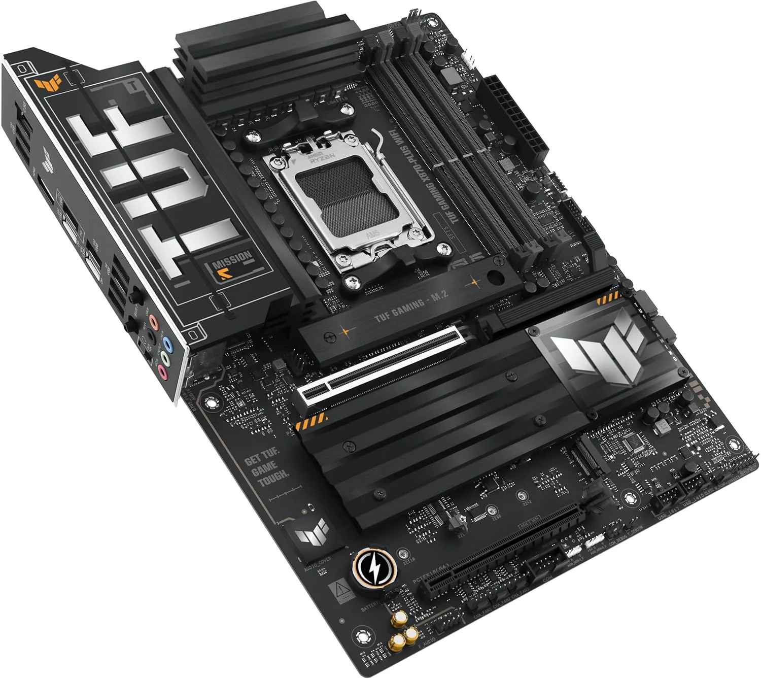 مادربرد ASUS TUF Gaming X870-PLUS WiFi AMD AM5 X870 ATX، 16+2+1 فاز قدرت، استیج های قدرت 80A SPS، DDR5، آماده PCIe 5.0، چهار اسلات M.2، Wi-Fi 7، LAN 2.5Gb، HDMI، USB4® 40Gbps، SATA 6 Gbps، USB 20Gbps Type-C