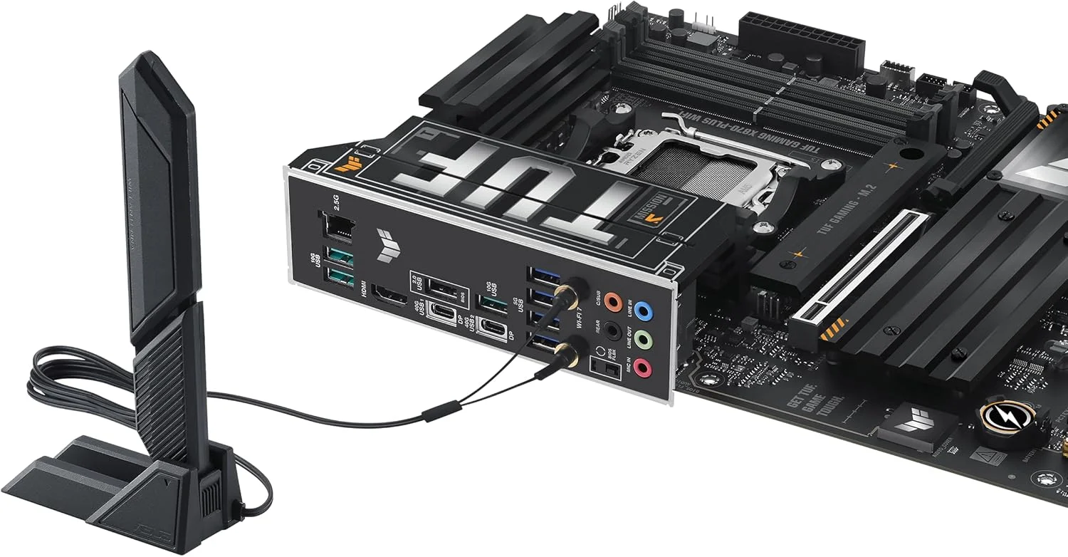 مادربرد ASUS TUF Gaming X870-PLUS WiFi AMD AM5 X870 ATX، 16+2+1 فاز قدرت، استیج های قدرت 80A SPS، DDR5، آماده PCIe 5.0، چهار اسلات M.2، Wi-Fi 7، LAN 2.5Gb، HDMI، USB4® 40Gbps، SATA 6 Gbps، USB 20Gbps Type-C