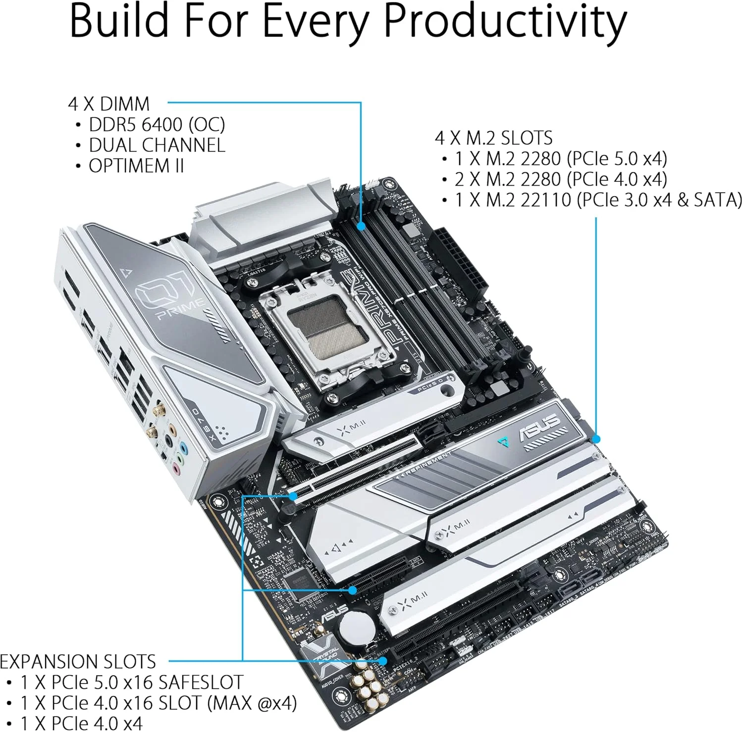 مادربرد ایسوس Prime X670E-PRO WiFi سوکت AM5، LGA 1718، Ryzen 7000 ATX، PCIe 5.0، DDR5، 4 اسلات M.2، USB 3.2 Gen 2x2 Type-C، پشتیبانی از USB4، WiFi 6E، 2.5G - مشکی (بازسازی شده)