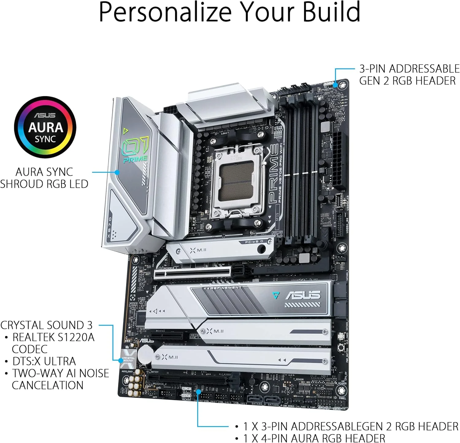مادربرد ایسوس Prime X670E-PRO WiFi سوکت AM5، LGA 1718، Ryzen 7000 ATX، PCIe 5.0، DDR5، 4 اسلات M.2، USB 3.2 Gen 2x2 Type-C، پشتیبانی از USB4، WiFi 6E، 2.5G - مشکی (بازسازی شده)