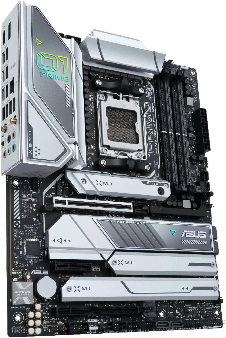 مادربرد ایسوس Prime X670E-PRO WiFi سوکت AM5، LGA 1718، Ryzen 7000 ATX، PCIe 5.0، DDR5، 4 اسلات M.2، USB 3.2 Gen 2x2 Type-C، پشتیبانی از USB4، WiFi 6E، 2.5G - مشکی (بازسازی شده)