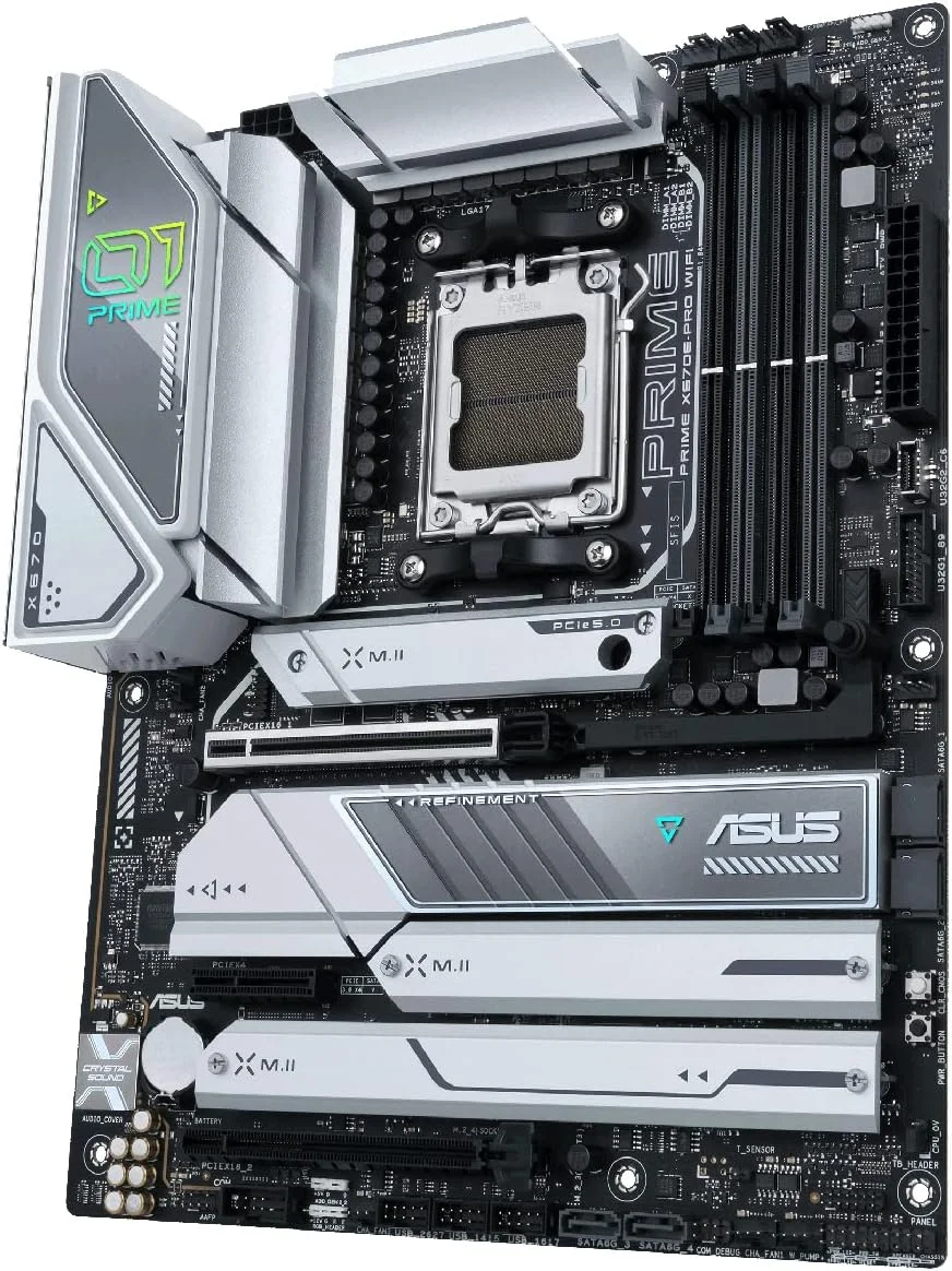 مادربرد ایسوس Prime X670E-PRO WiFi سوکت AM5، LGA 1718، Ryzen 7000 ATX، PCIe 5.0، DDR5، 4 اسلات M.2، USB 3.2 Gen 2x2 Type-C، پشتیبانی از USB4، WiFi 6E، 2.5G - مشکی (بازسازی شده)