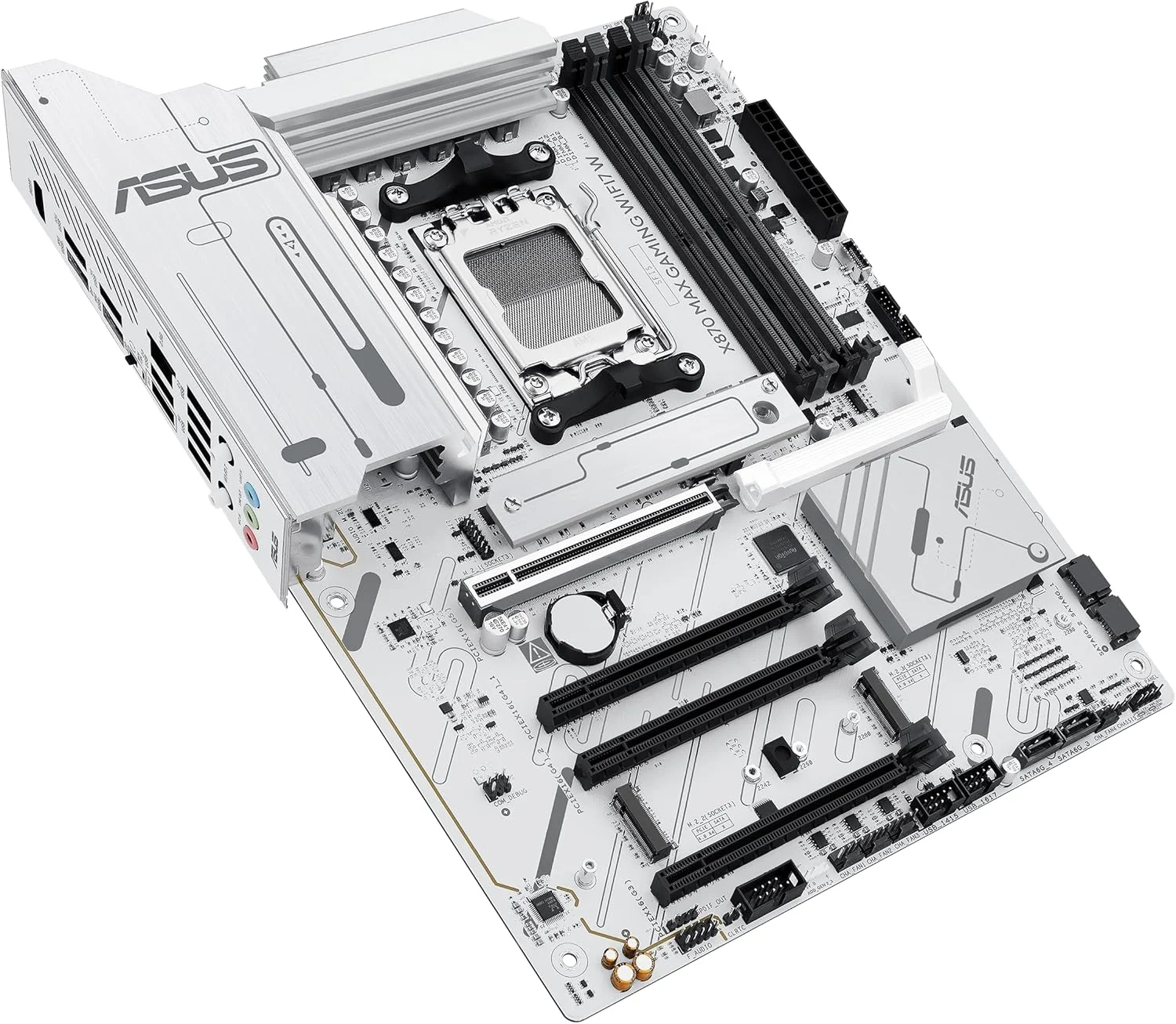 مادربرد ASUS X870 MAX GAMING WIFI7 W AMD AM5 ATX، PCB سفید 8 لایه، 12+2+1 DrMOS 80A، DDR5، PCIe 5.0 x16 Q-Release، 3x M.2، Wi-Fi 7 Q-Antenna، USB4® Type-C®، LAN 2.5Gb، BIOS FlashBack™، Aura Sync
