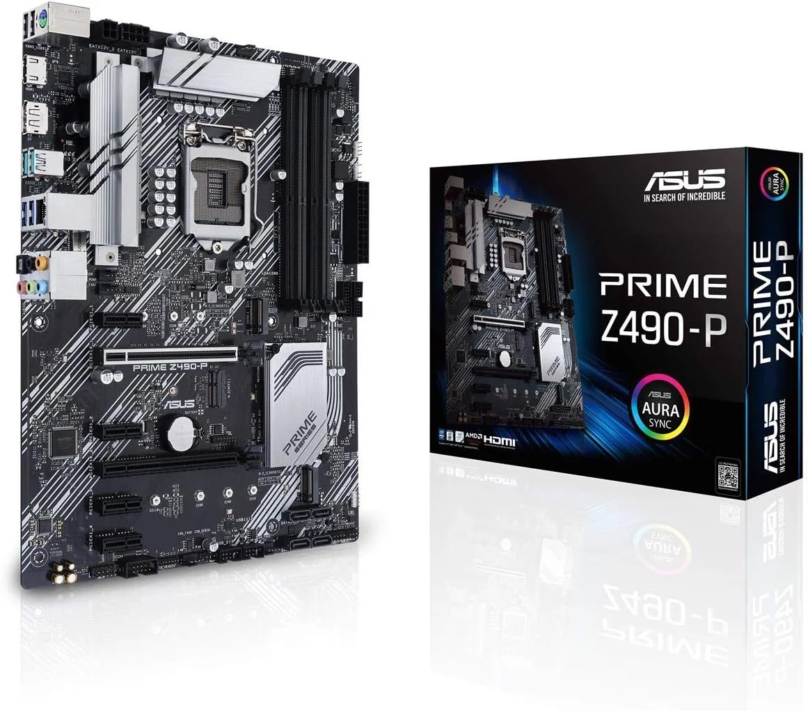 مادربرد ایسوس پرایم Z490-P LGA 1200 (نسل دهم اینتل) ATX (دو M.2، DDR4 4600، اترنت 1 گیگابیتی، USB 3.2 Gen 2 USB Type-A®، پشتیبانی از Thunderbolt™ 3، Aura Sync RGB)