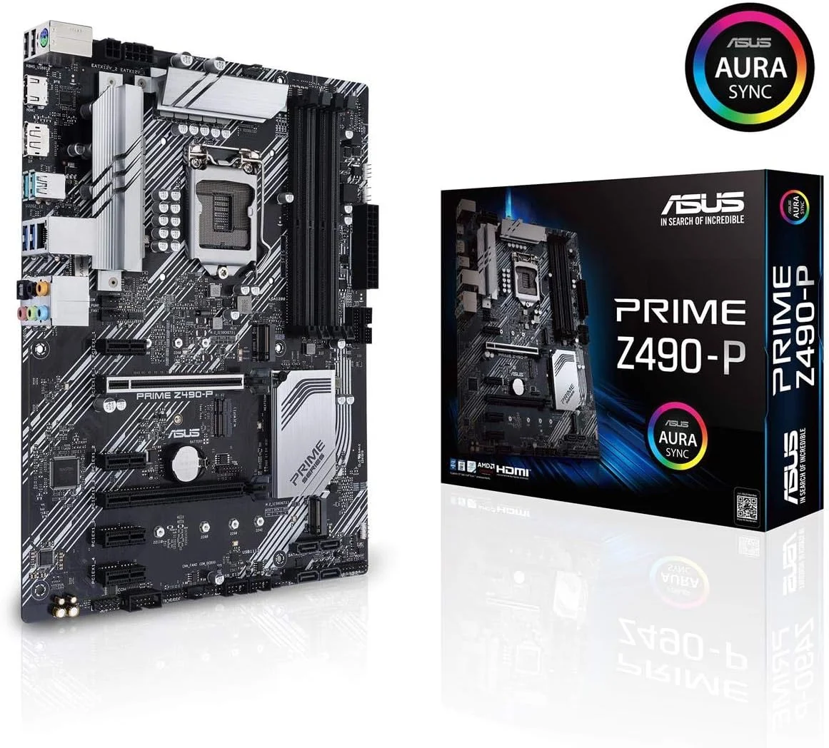 مادربرد ایسوس پرایم Z490-P LGA 1200 (نسل دهم اینتل) ATX (دو M.2، DDR4 4600، اترنت 1 گیگابیتی، USB 3.2 Gen 2 USB Type-A®، پشتیبانی از Thunderbolt™ 3، Aura Sync RGB)