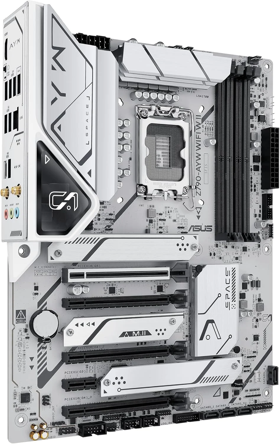 مادربرد ایسوس ASUS Z790-AYW WiFi W II Intel Z790 (LGA 1700) ATX با PCIe® 5.0، 3X M.2، 12+1 DrMOS، DDR5، WiFi 6، 2.5Gb LAN، HDMI، USB 10Gbps Type-C®، USB 10Gbps Type-C®، Thunderbolt™، USB4®، Aura Sync