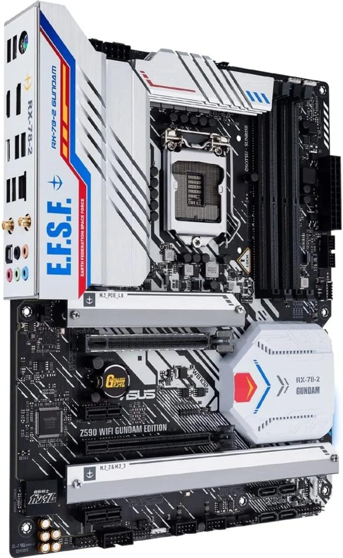 مادربرد گیمینگ ایسوس Z590 WiFi Gundam Edition، LGA 1200 (نسل 11/10 اینتل) ATX (PCIe 4.0، 3xM.2/NVMe SSD، USB 3.2 gen 1 پنل جلویی Type-C، WiFi 6، 2.5Gb LAN، Thunderbolt 4، نورپردازی Aura RGB)