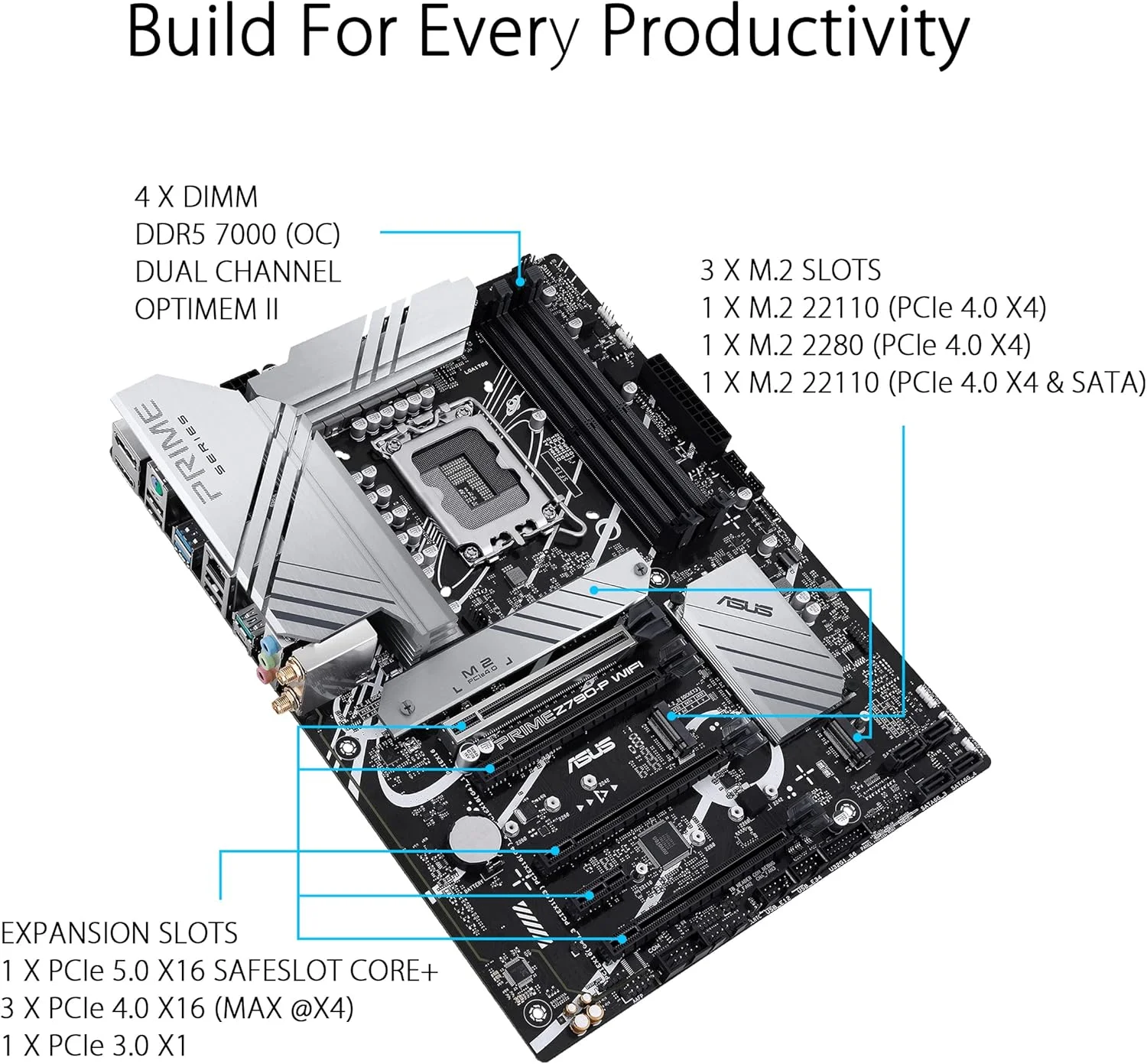 مادربرد ASUS Prime Z790-P WiFi LGA 1700 (Intel® نسل سیزدهم و دوازدهم) ATX (PCIe 5.0, DDR5, 14+1 Power Stages, 3X M.2, WiFi 6, Bluetooth v5.2, 2.5Gb LAN, پنل جلویی USB 3.2 Gen 2 Type-C®, Thunderbolt™ 4/USB4)