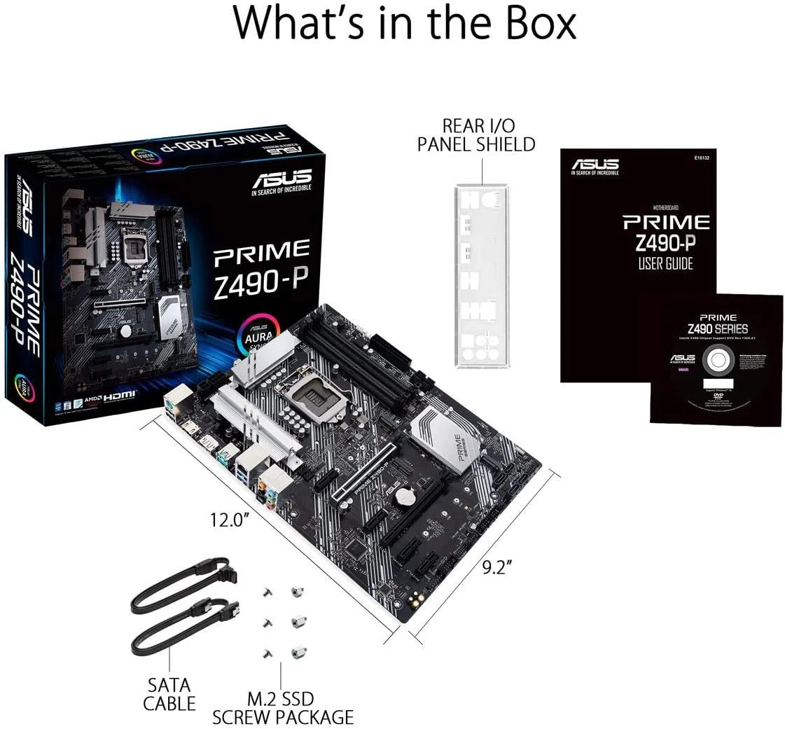 مادربرد ایسوس پرایم Z490-P LGA 1200 (نسل دهم اینتل) ATX (دو M.2، DDR4 4600، اترنت 1 گیگابیتی، USB 3.2 Gen 2 USB Type-A®، پشتیبانی از Thunderbolt™ 3، Aura Sync RGB)