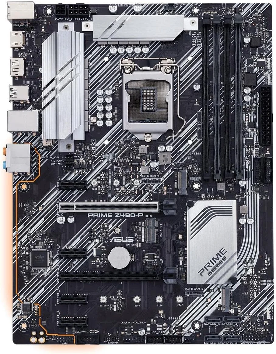 مادربرد ایسوس پرایم Z490-P LGA 1200 (نسل دهم اینتل) ATX (دو M.2، DDR4 4600، اترنت 1 گیگابیتی، USB 3.2 Gen 2 USB Type-A®، پشتیبانی از Thunderbolt™ 3، Aura Sync RGB)
