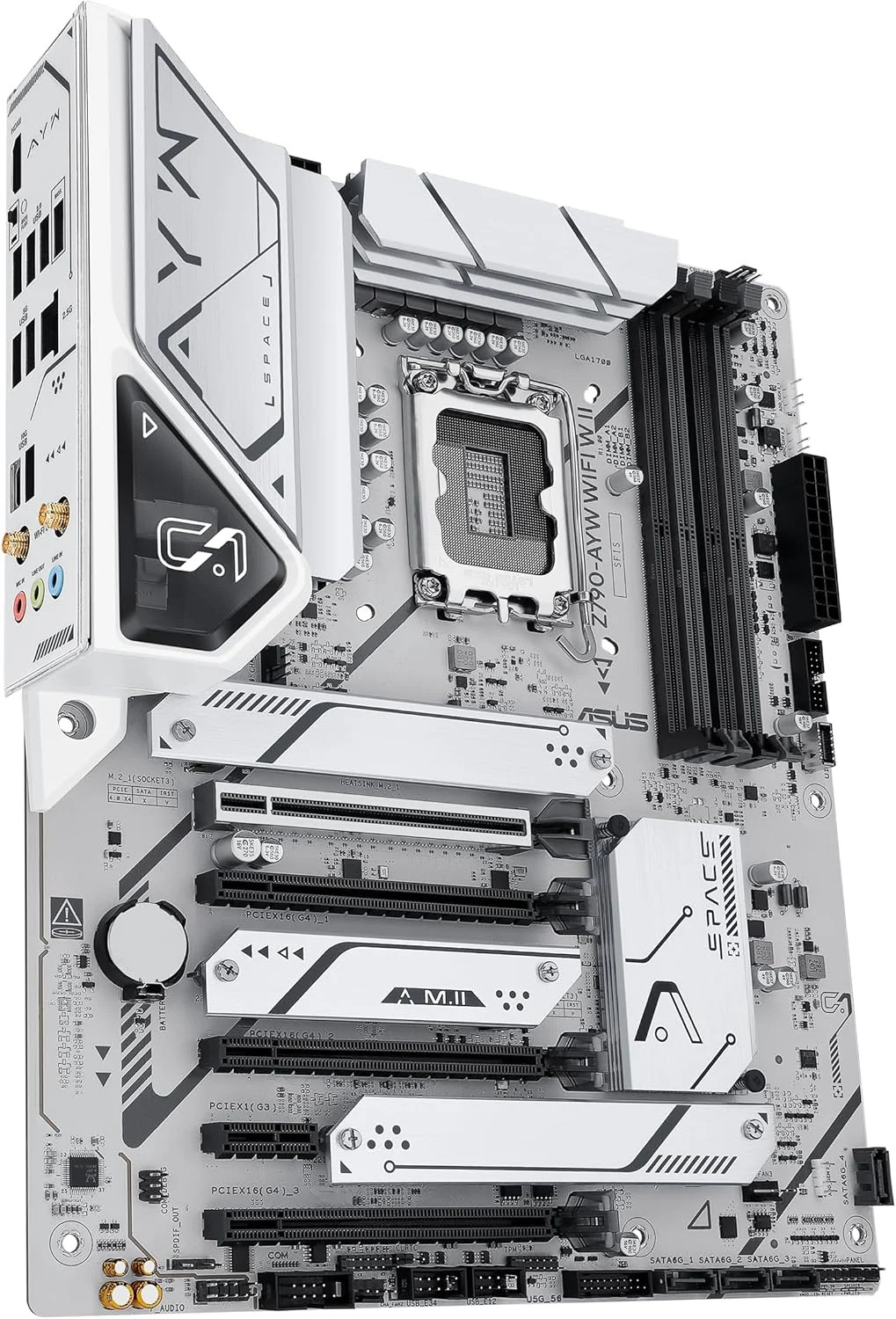 مادربرد ایسوس ASUS Z790-AYW WiFi W II Intel Z790 (LGA 1700) ATX با PCIe® 5.0، 3X M.2، 12+1 DrMOS، DDR5، WiFi 6، 2.5Gb LAN، HDMI، USB 10Gbps Type-C®، USB 10Gbps Type-C®، Thunderbolt™، USB4®، Aura Sync