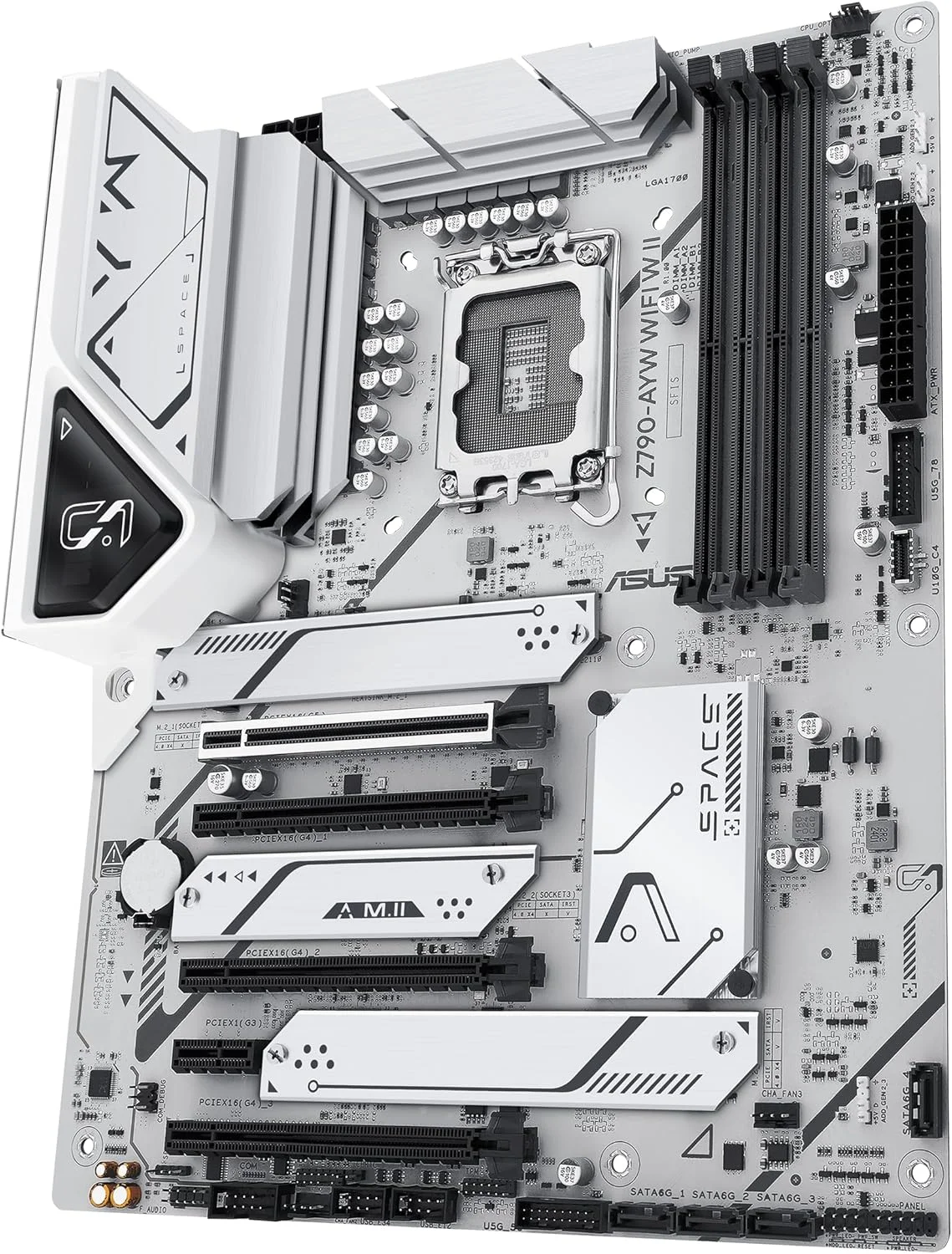 مادربرد ایسوس ASUS Z790-AYW WiFi W II Intel Z790 (LGA 1700) ATX با PCIe® 5.0، 3X M.2، 12+1 DrMOS، DDR5، WiFi 6، 2.5Gb LAN، HDMI، USB 10Gbps Type-C®، USB 10Gbps Type-C®، Thunderbolt™، USB4®، Aura Sync