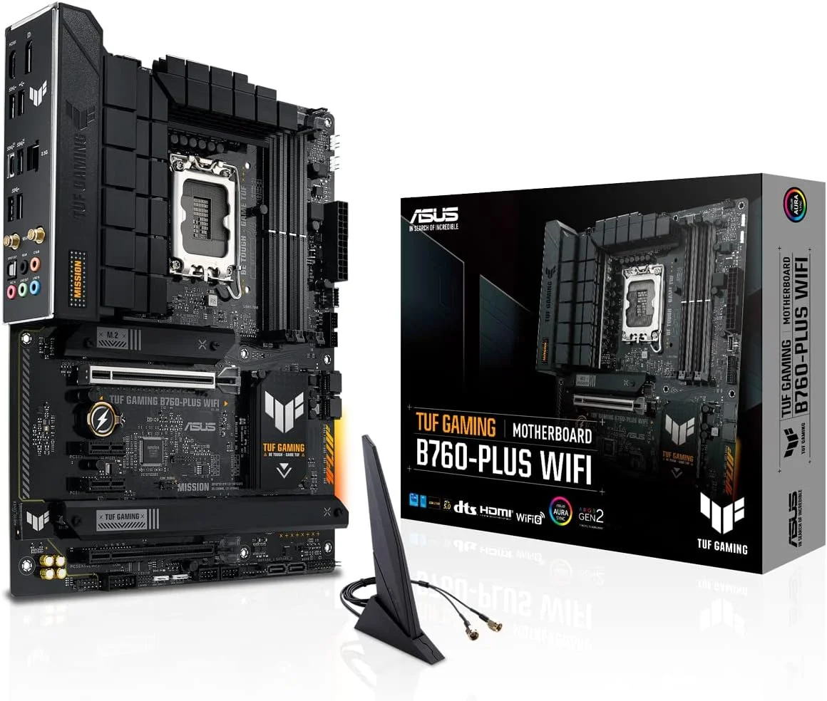 مادربرد ایسوس TUF Gaming B760-PLUS WiFi، نسل 12 و 13 اینتل، LGA 1700 ATX، PCIe 5.0، 3 اسلات PCIe 4.0 M.2، DDR4، LAN 2.5 گیگابیتی - مشکی