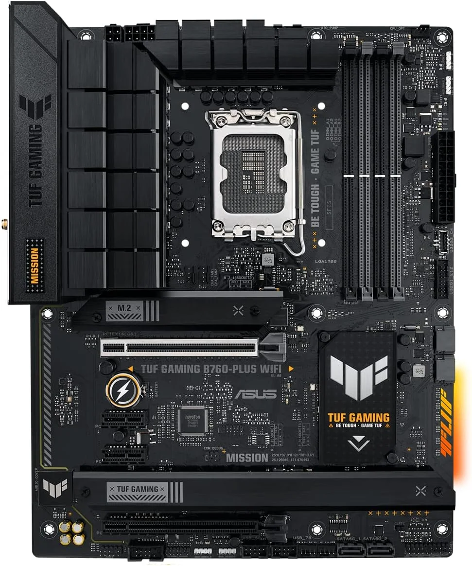 مادربرد ایسوس TUF Gaming B760-PLUS WiFi، نسل 12 و 13 اینتل، LGA 1700 ATX، PCIe 5.0، 3 اسلات PCIe 4.0 M.2، DDR4، LAN 2.5 گیگابیتی - مشکی