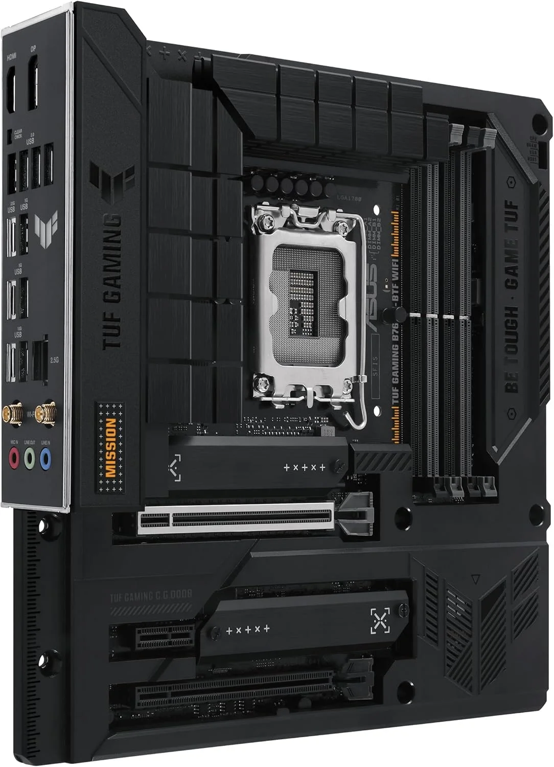 مادربرد ایسوس TUF Gaming B760M-BTF-WIFI micro-ATX، چیپست Intel B760، 4 عدد DIMM، حداکثر 192 گیگابایت، DDR5، 1 عدد DisplayPort، 1 عدد اسلات PCIe 5.0 x16 - مشکی
