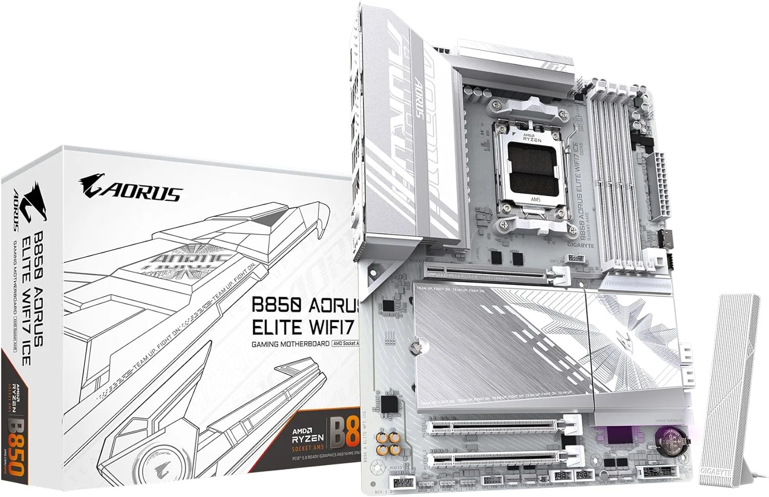 مادربرد GIGABYTE B850 AORUS Elite WIFI7 ICE AMD AM5 LGA 1718، ATX، DDR5، 3X M.2، PCIe 5.0، USB-C، WIFI7، LAN 2.5GbE، EZ-Latch، 5 سال گارانتی