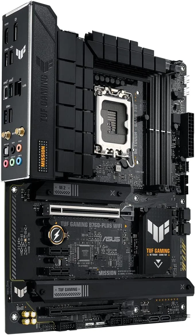 مادربرد ایسوس TUF Gaming B760-PLUS WiFi، نسل 12 و 13 اینتل، LGA 1700 ATX، PCIe 5.0، 3 اسلات PCIe 4.0 M.2، DDR4، LAN 2.5 گیگابیتی - مشکی