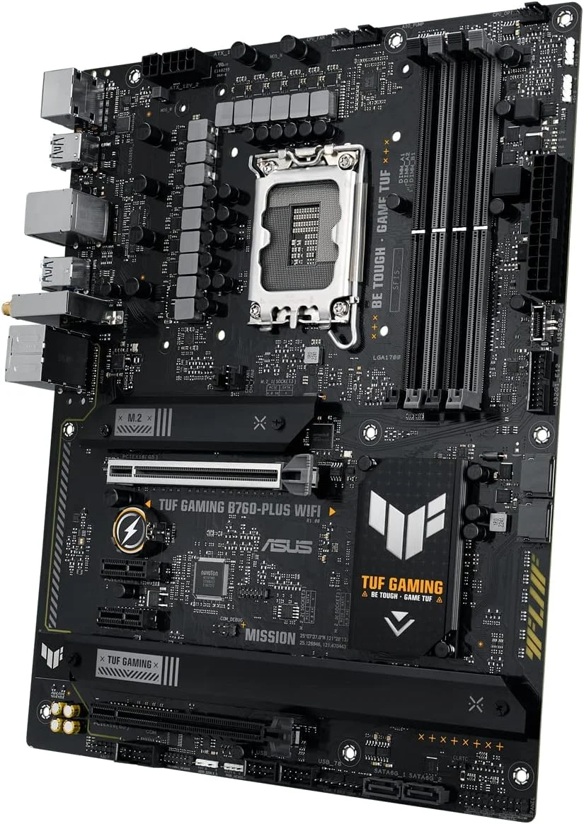 مادربرد ایسوس TUF Gaming B760-PLUS WiFi، نسل 12 و 13 اینتل، LGA 1700 ATX، PCIe 5.0، 3 اسلات PCIe 4.0 M.2، DDR4، LAN 2.5 گیگابیتی - مشکی