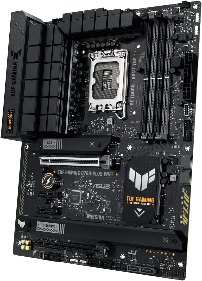 مادربرد ایسوس TUF Gaming B760-PLUS WiFi، نسل 12 و 13 اینتل، LGA 1700 ATX، PCIe 5.0، 3 اسلات PCIe 4.0 M.2، DDR4، LAN 2.5 گیگابیتی - مشکی