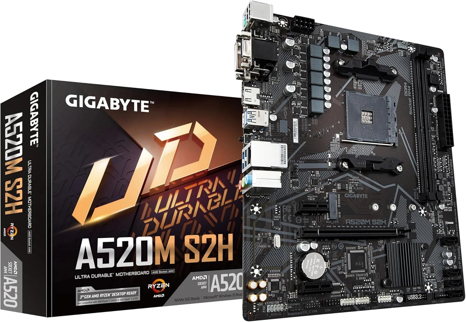 مادربرد گیگابایت AMD A520SAM4 MicroATX حافظه DDR4 اسلات حافظه 22xPCI Express 3.0 1x1xPCI Express 3.0 16x1xM.2 1x15pin Dsub 1xDVID 1xHDMI 2xAVIn 1xAVout 2xUSB 2.