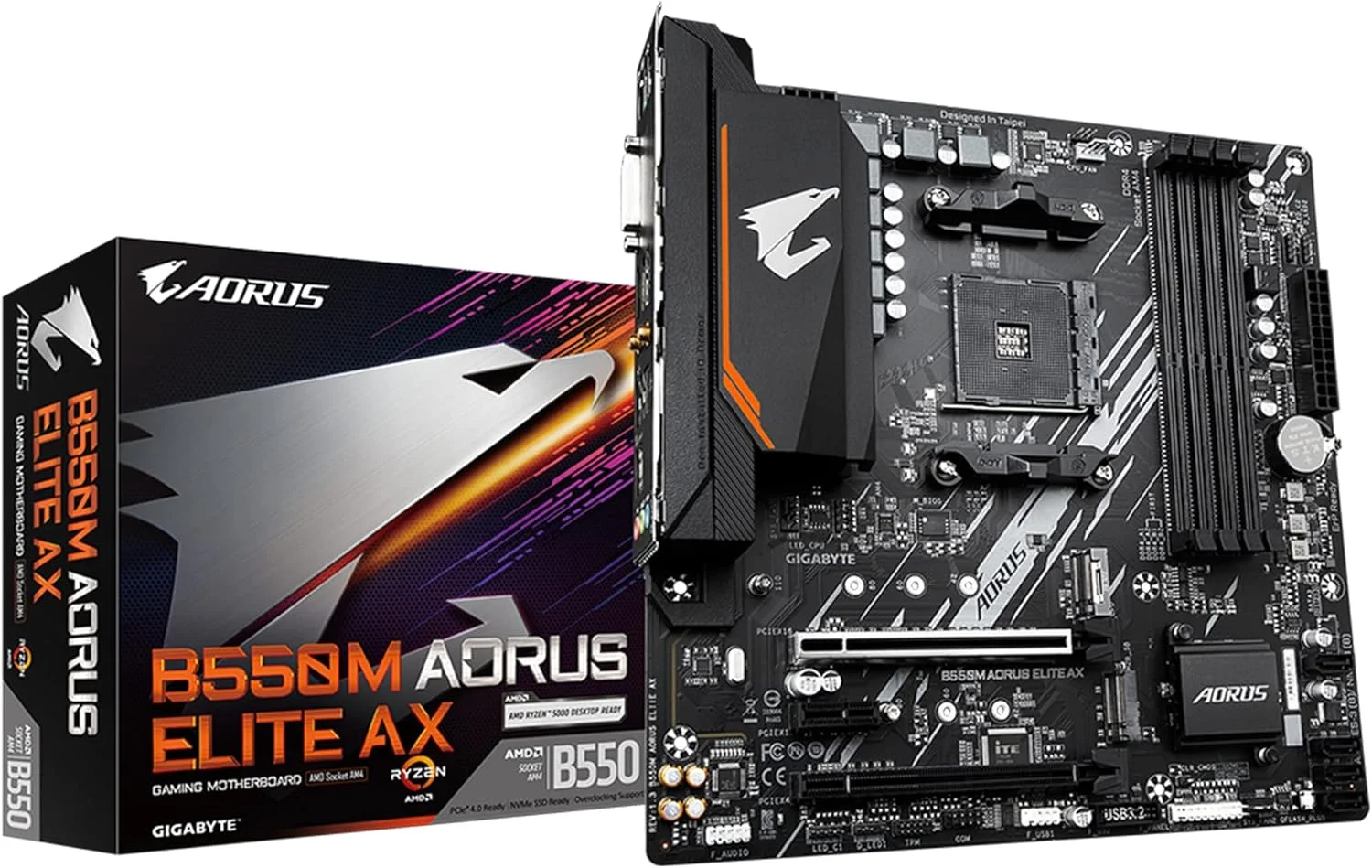 مادربرد GIGABYTE B550M AORUS Elite AX (AM4/ AMD/ B550/ Micro ATX/ تک M.2/ SATA 6Gb/s/ USB 3.2 Gen 1/ Realtek GbE LAN/ PCIe 4.0)