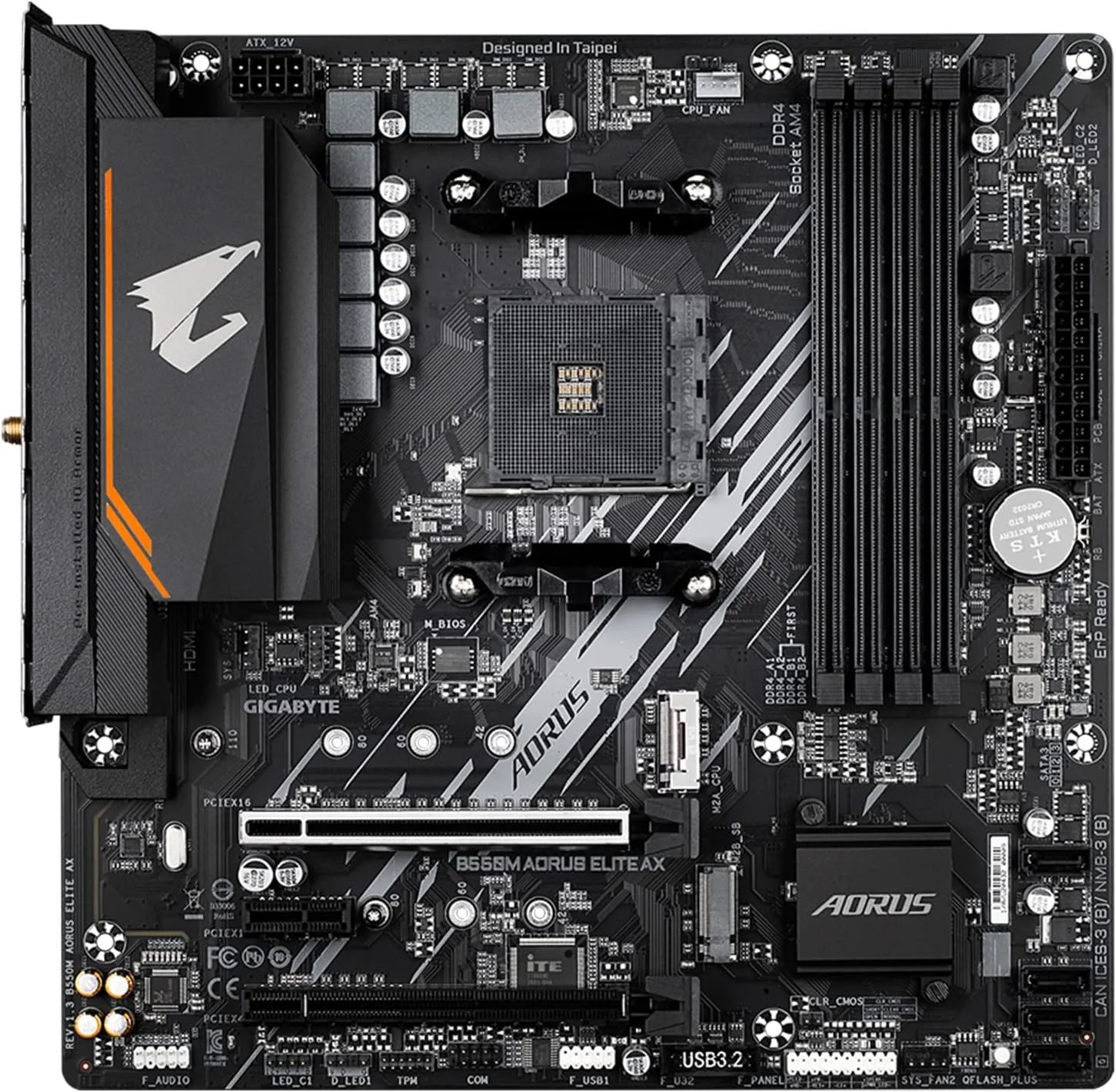 مادربرد GIGABYTE B550M AORUS Elite AX (AM4/ AMD/ B550/ Micro ATX/ تک M.2/ SATA 6Gb/s/ USB 3.2 Gen 1/ Realtek GbE LAN/ PCIe 4.0)