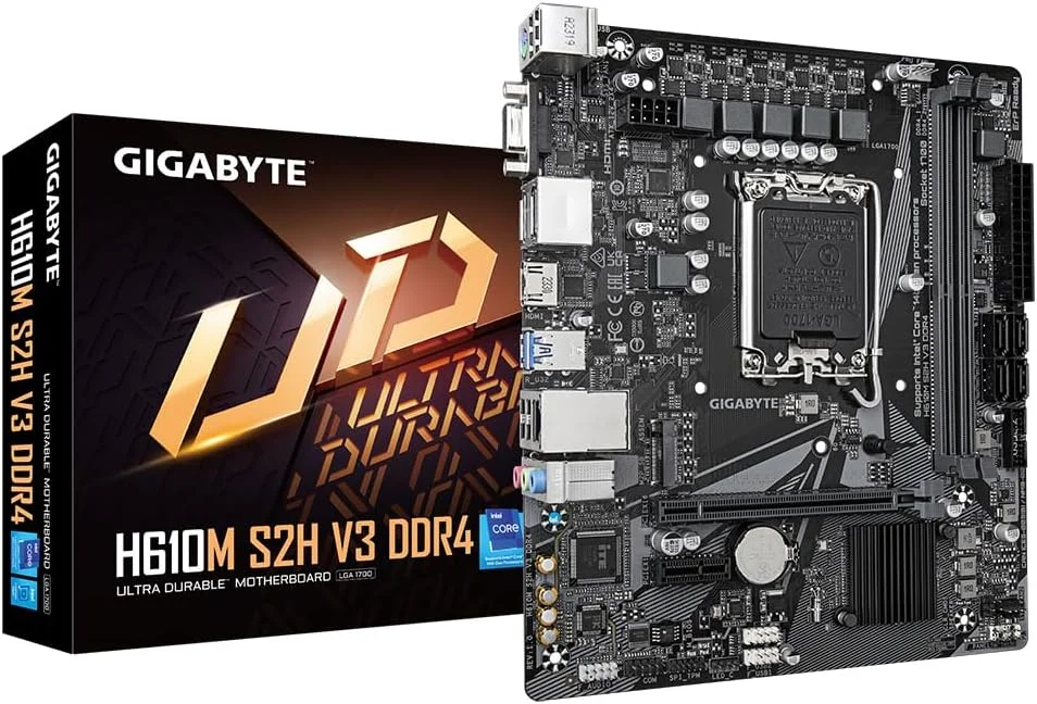 مادربرد گیگابایت H610M S2H V3 DDR4 - پشتیبانی از پردازنده های نسل 14 اینتل، VRM دیجیتال هیبریدی 4+1+1، تا 3200 مگاهرتز DDR4، 1xPCIe 3.0 M.2، GbE LAN، USB 3.2 Gen 1