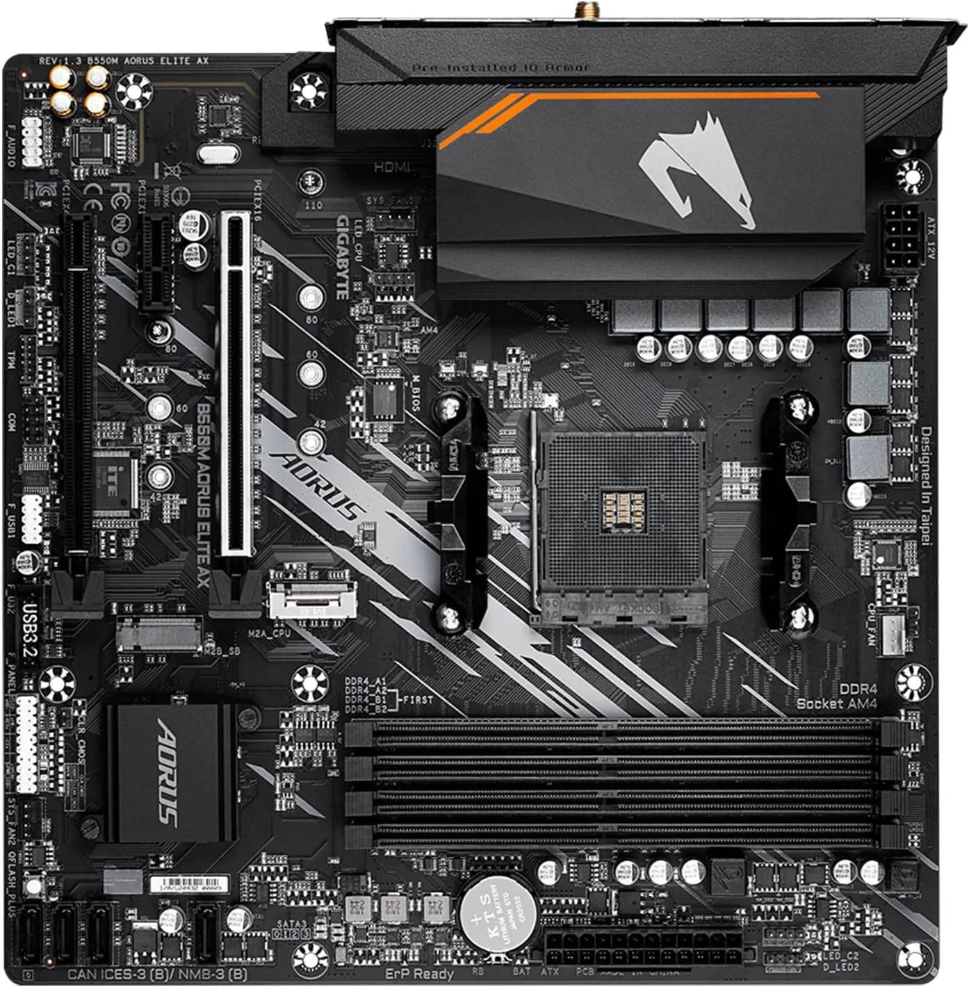 مادربرد GIGABYTE B550M AORUS Elite AX (AM4/ AMD/ B550/ Micro ATX/ تک M.2/ SATA 6Gb/s/ USB 3.2 Gen 1/ Realtek GbE LAN/ PCIe 4.0)