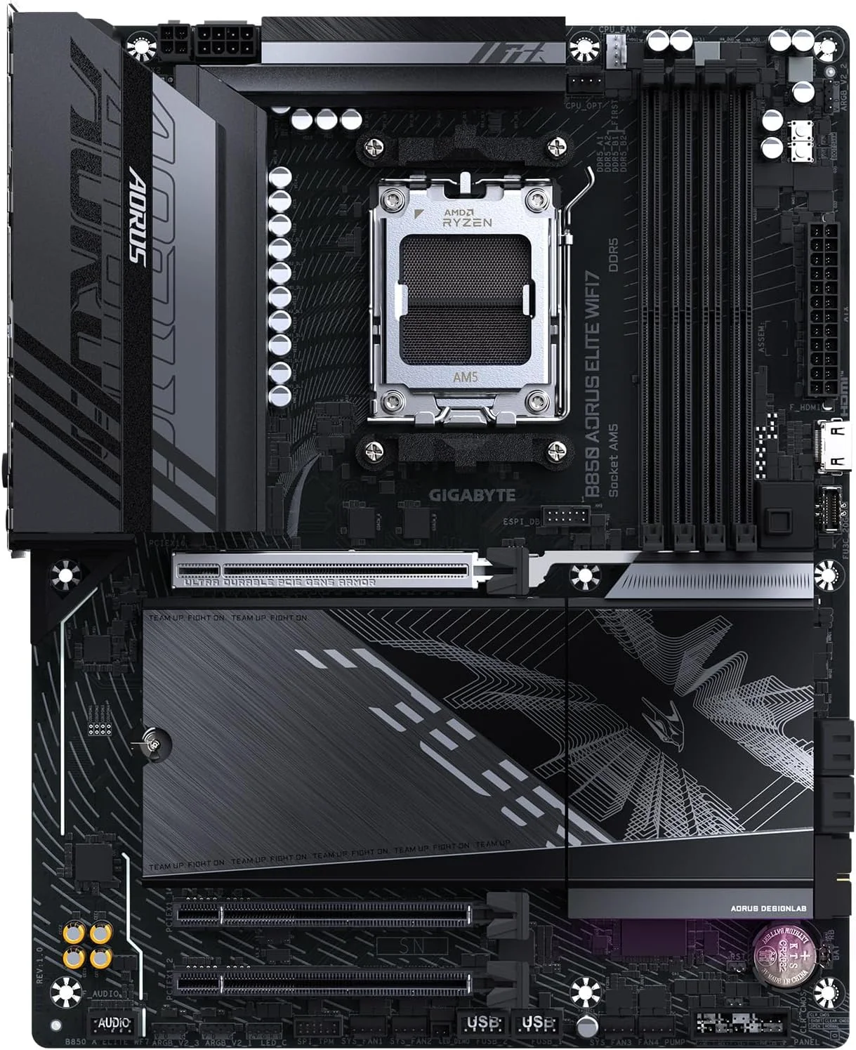 مادربرد GIGABYTE B850 AORUS Elite WIFI7 AMD AM5 LGA 1718، ATX، DDR5، 3X M.2، PCIe 5.0، USB-C، WIFI7، LAN 2.5GbE، EZ-Latch، 5 سال گارانتی
