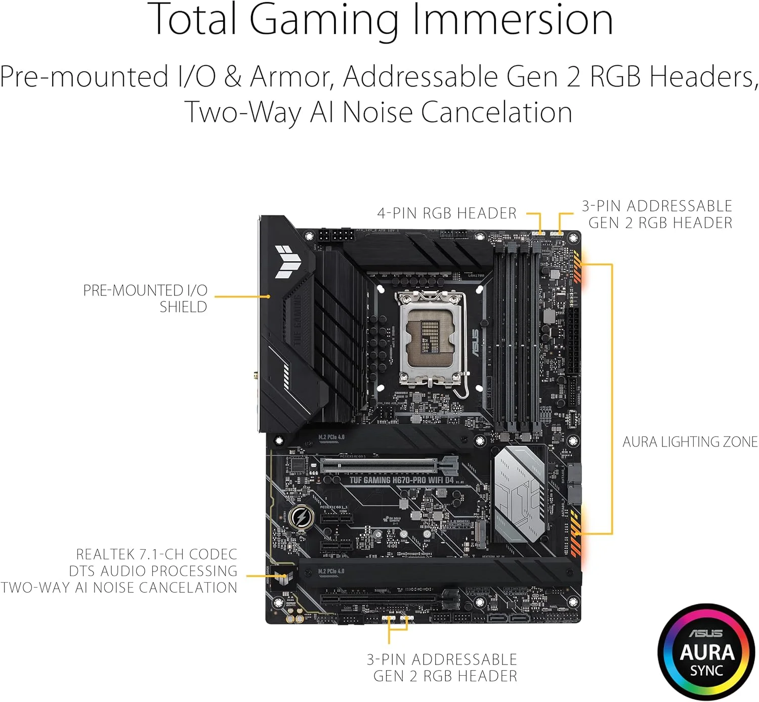مادربرد ایسوس TUF GAMING H670-PRO WIFI D4 Intel® H670 (LGA 1700) ATX با اسلات PCIe 5.0، چهار اسلات PCIe 4.0 M.2، 14+1 DrMOS، Intel® 2.5Gb Ethernet، HDMI، USB 3.2 Gen 1 Type-C جلویی