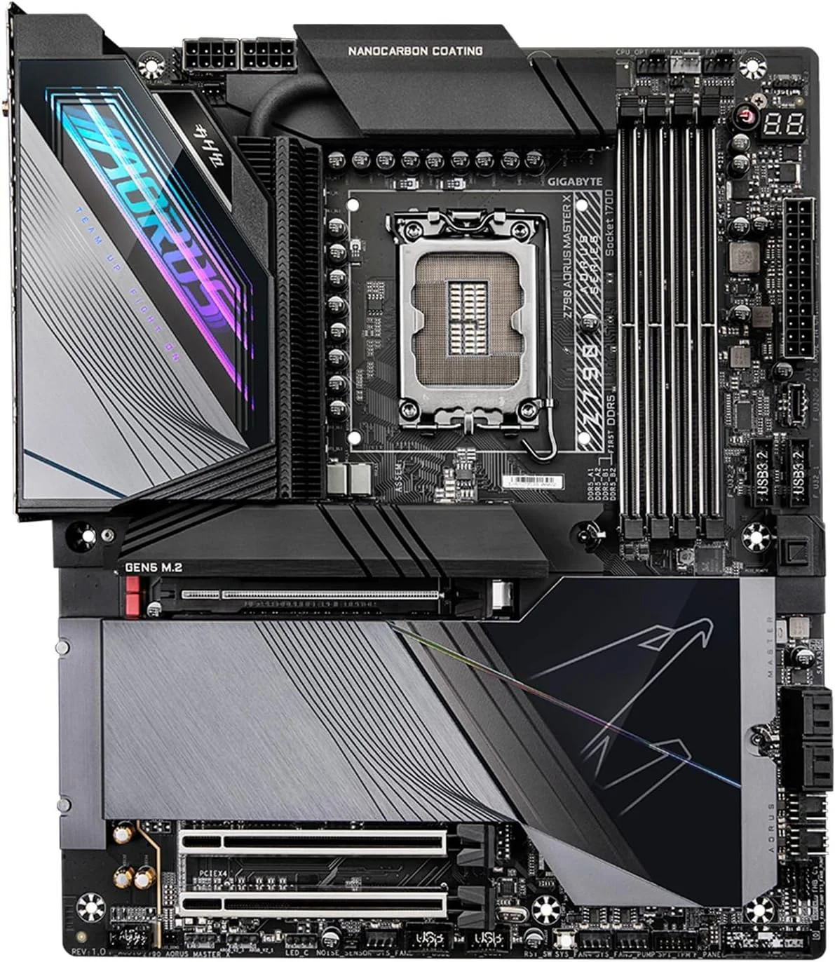 مادربرد GIGABYTE Z790 AORUS Master X (LGA 1700/ Intel Z790 X/EATX/ DDR5/ 5* M.2/ PCIe 5.0/ USB 3.2 Type-C/Wi-Fi 7/ 10GbE LAN/Q-Flash Plus/EZ-Latch Plus)