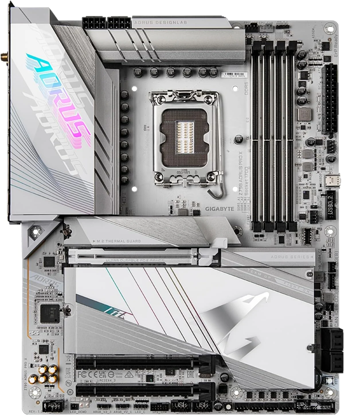 مادربرد GIGABYTE Z790 AORUS PRO X (LGA 1700/ Intel/ Z790 X/ATX/ DDR5/ 5* M.2/ PCIe 5.0/ USB 3.2 Type-C/Wi-Fi 7/ 5GbE LAN/Q-Flash Plus/EZ-Latch Plus)