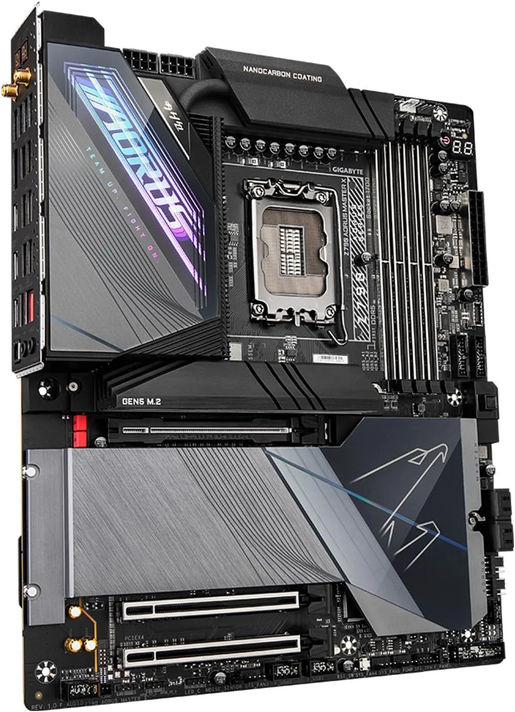 مادربرد GIGABYTE Z790 AORUS Master X (LGA 1700/ Intel Z790 X/EATX/ DDR5/ 5* M.2/ PCIe 5.0/ USB 3.2 Type-C/Wi-Fi 7/ 10GbE LAN/Q-Flash Plus/EZ-Latch Plus)
