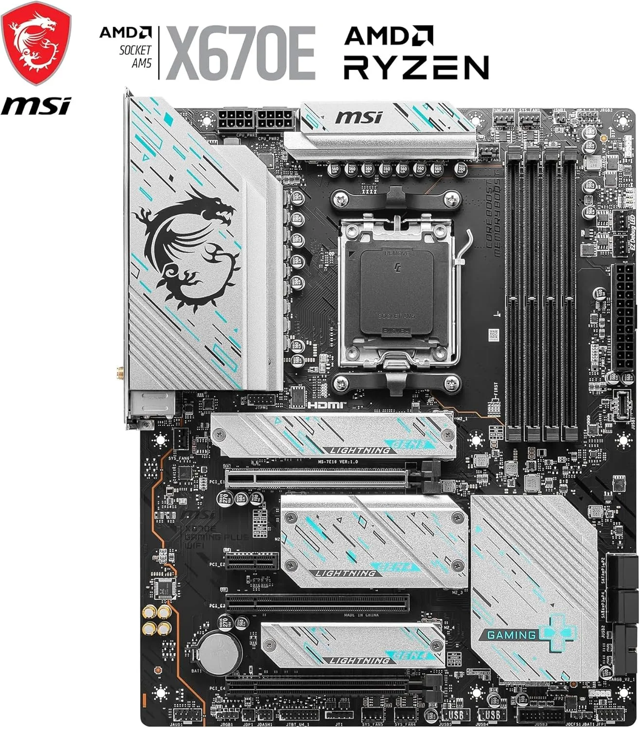 مادربرد گیمینگ MSI X670E Gaming Plus Wifi AM5 ATX، چیپست AMD X670، 4x DDR5 UDIMM، حداکثر 192 گیگابایت، Wi-Fi 6E، BT 5.3، LAN 2.5 گیگابیت بر ثانیه، 4x M.2، 3x PCI-E x16، USB 3.2 Gen2 Type C، 1x HDMI، 1x DP - مشکی