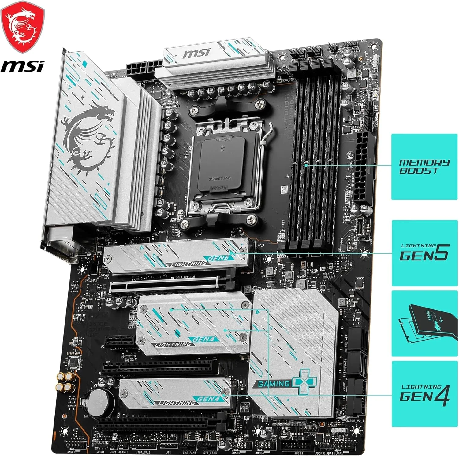 مادربرد گیمینگ MSI X670E Gaming Plus Wifi AM5 ATX، چیپست AMD X670، 4x DDR5 UDIMM، حداکثر 192 گیگابایت، Wi-Fi 6E، BT 5.3، LAN 2.5 گیگابیت بر ثانیه، 4x M.2، 3x PCI-E x16، USB 3.2 Gen2 Type C، 1x HDMI، 1x DP - مشکی