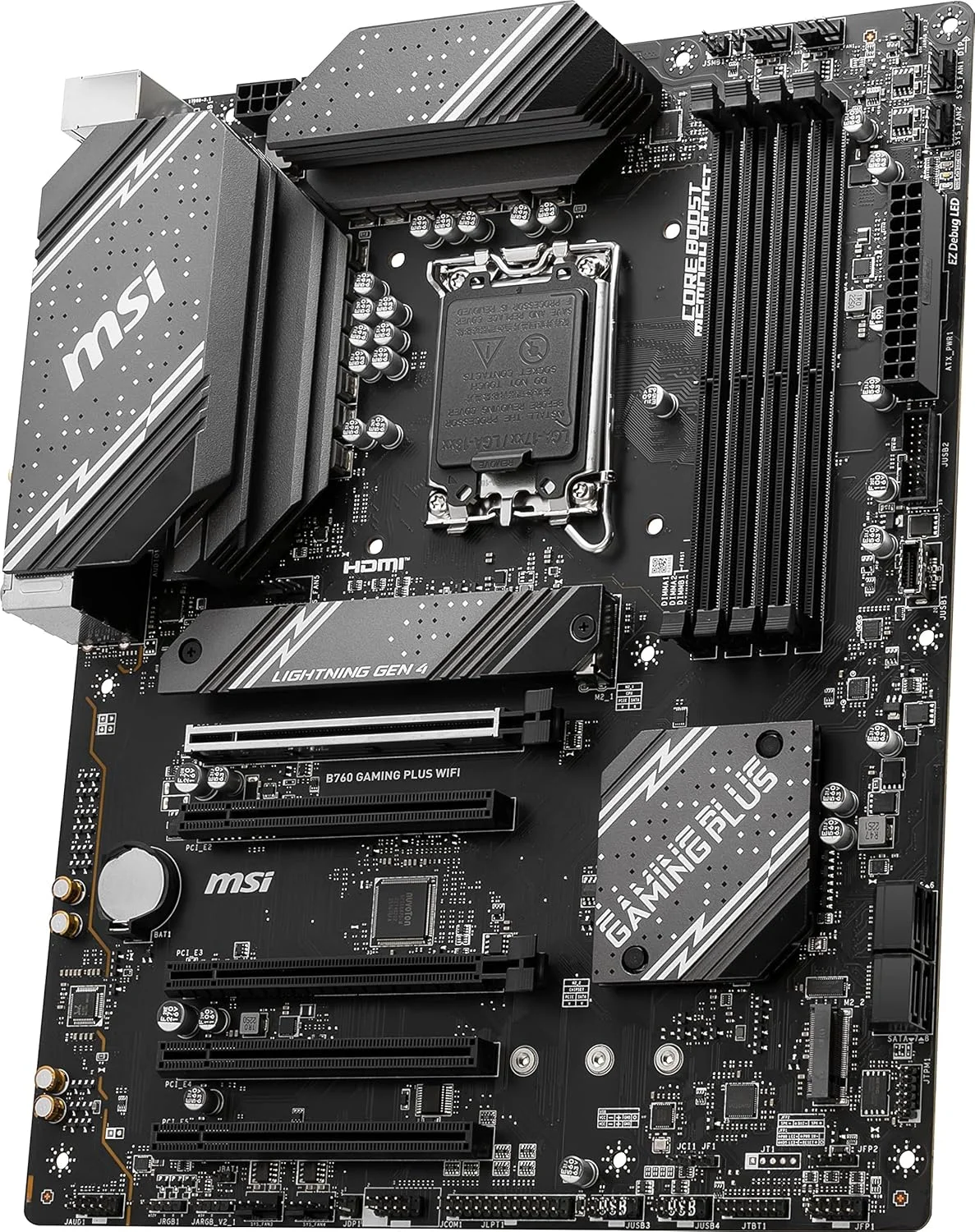 مادربرد گیمینگ MSI B760 Gaming Plus WiFi (پشتیبانی از پردازنده‌های نسل 12/13/14 اینتل، LGA 1700، DDR5، PCIe 4.0، M.2، LAN 2.5 گیگابیتی، USB 3.2 Gen2، HDMI/DP، Wi-Fi 6E، بلوتوث 5.3، ATX)
