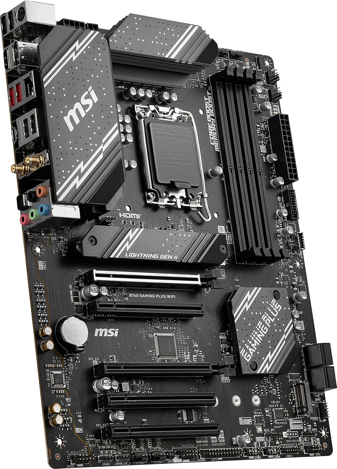 مادربرد گیمینگ MSI B760 Gaming Plus WiFi (پشتیبانی از پردازنده‌های نسل 12/13/14 اینتل، LGA 1700، DDR5، PCIe 4.0، M.2، LAN 2.5 گیگابیتی، USB 3.2 Gen2، HDMI/DP، Wi-Fi 6E، بلوتوث 5.3، ATX)