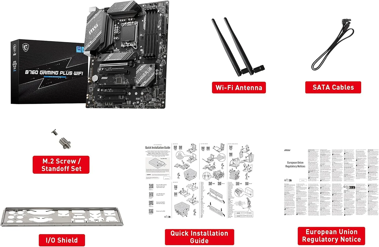 مادربرد گیمینگ MSI B760 Gaming Plus WiFi (پشتیبانی از پردازنده‌های نسل 12/13/14 اینتل، LGA 1700، DDR5، PCIe 4.0، M.2، LAN 2.5 گیگابیتی، USB 3.2 Gen2، HDMI/DP، Wi-Fi 6E، بلوتوث 5.3، ATX)